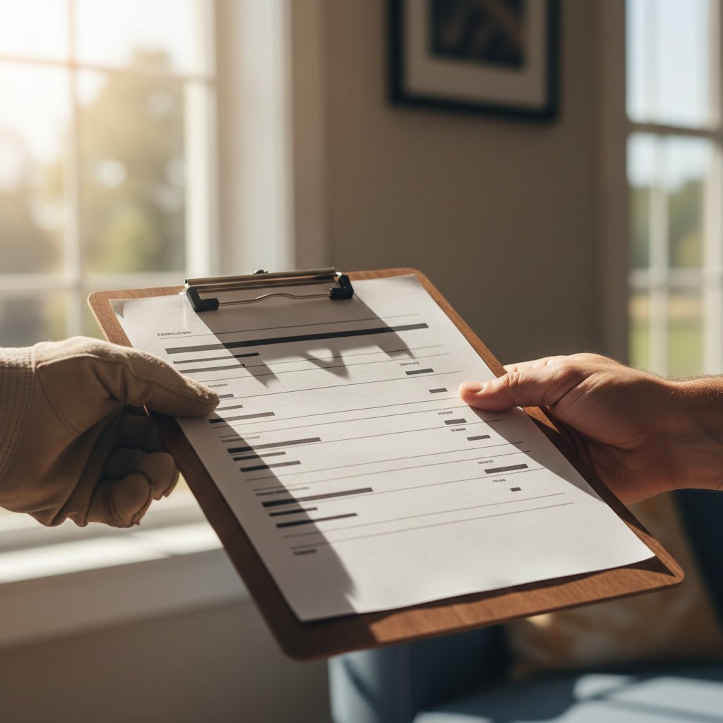 Contractor showing detailed upfront pricing invoice to Florida homeowner